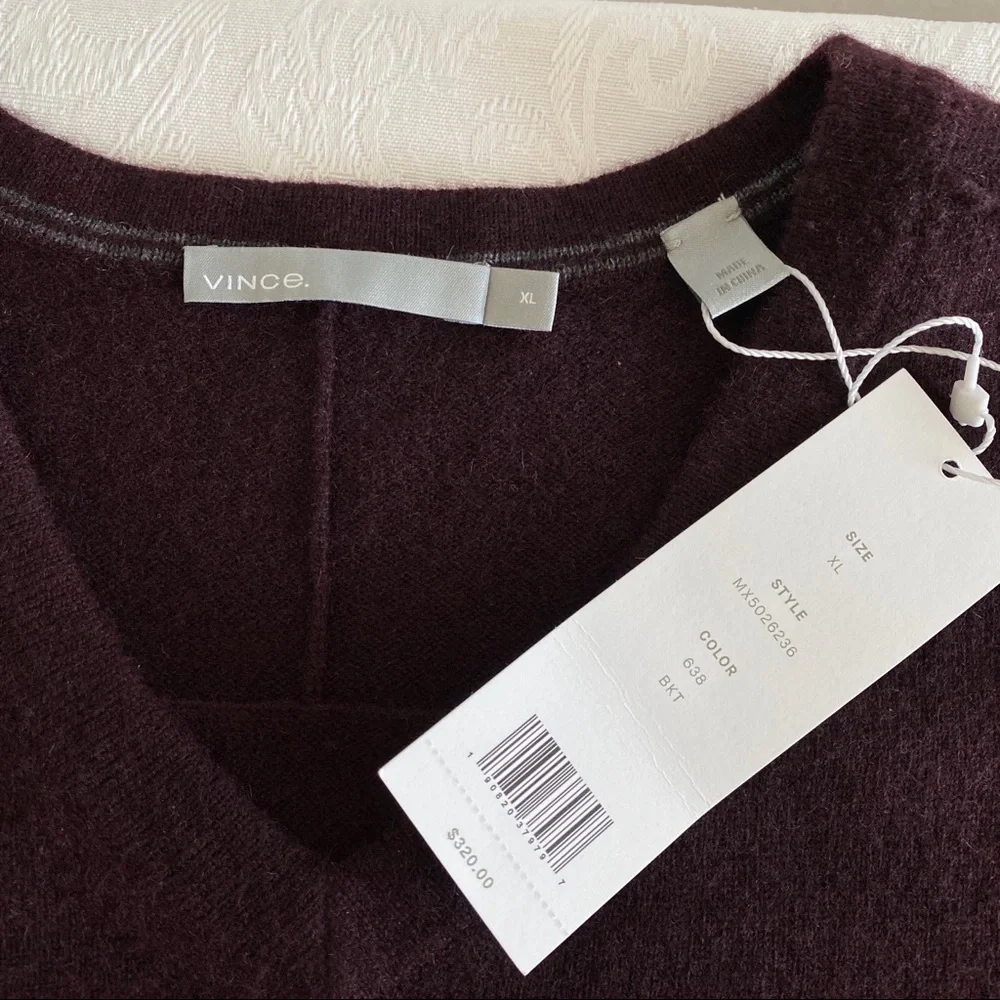 vince burgundy maroon v neck cashmere sweater